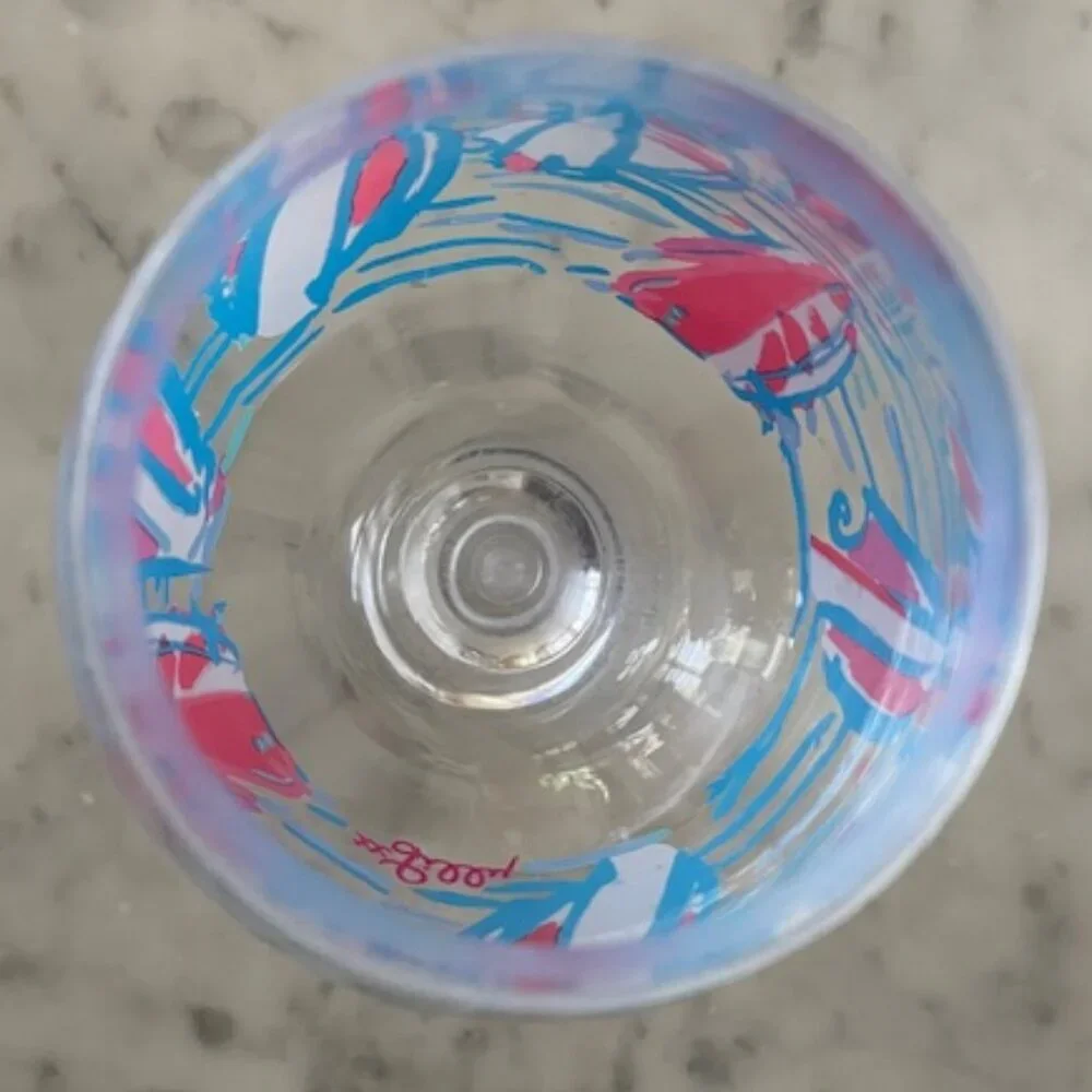 LILLY PULITZER Get Nauti Acrylic Wine Glass Goblet Blue White Pink Sailboat